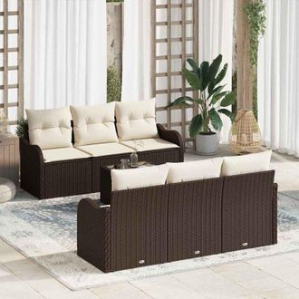 vidaXL Vidaxl - Conjunto De Sof&aacute; De Jard&iacute;n 7 Pcs Marr&oacute;n, Crema 55 X 55 X 37 Cm