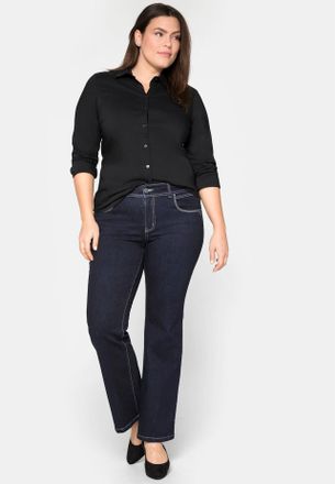 Sheego Hemdbluse SHEEGO, Damen, Gr. 44, schwarz, 70% Baumwolle, 27% Polyamid, 3% Elasthan, unifarben, Blusen Hemdbluse