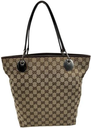 Gucci Gg Canvas Brown Leather Canvas Tote Bag (Pre-Owned)