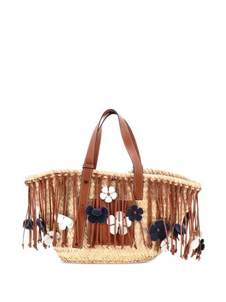 Loewe Basket Fringe Raffia Medium tote bag - Marrone