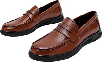 Generic Breathable Leather Mens Slip-On Shoes with Cushioned Comfort for Casual & Formal Wear(Brown,6.5 UK)