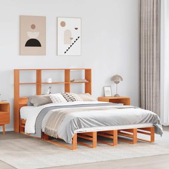 Berkfield Home Bookcase Bed without Mattress Wax Brown 135x190 cm Double Solid Wood in White
