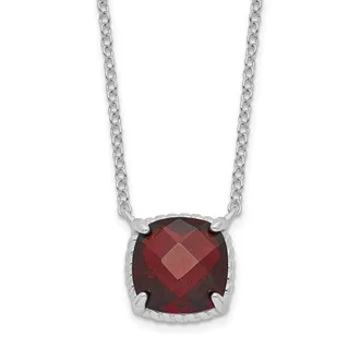 Diamond2Deal Sterling Silver Rhodium-plated Square Garnet Pendant Necklace