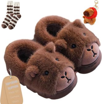 Generic Capybara Slippers, Capybara Slippers for Men Women, Plush Cartoon Shoes Warm Non-slip Soft and Comfortable (Brown-B, One Size, Adult, Women, 6, Numeri