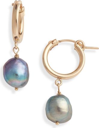 Set & Stones Adelle Keshi Pearl Hoop Earrings in Gold/peacock at Nordstrom