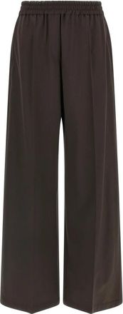 Brunello Cucinelli Loose Track Broeken - Dames - Wijde Broeken - Bruin - L - Wol - Broeken
