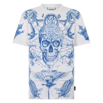 Philipp Plein Tops, Heren, Wit, M, Katoen, T-shirt Tattoo met ronde hals