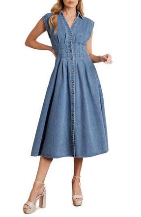 Flying Tomato Denim Button Front Midi Dress in Medium Indigo at Nordstrom Rack, Size X-Large
