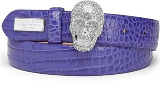 Philipp Plein Skull Crystal Belt - Dames - Riemen - Paars - 70 CM - Leer - Accessoires