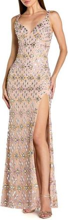 Mac Duggal Beaded Sweetheart Neck Column Gown With Slit in Light Rose at Nordstrom, Size 12
