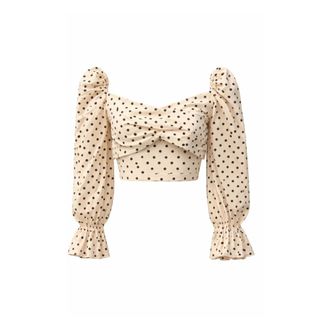 Weili Zheng Blouses, female, Beige, Size: S Cotton Muslin Polka-Dot Long-Sleeve Top with Front Knot