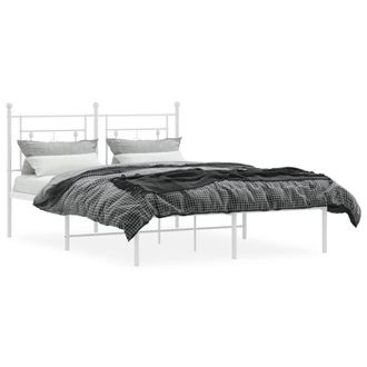 Berkfield Home Metal Bed Frame without Mattress with Headboard White 140x190cm | Size: 140x190 cm