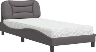 vidaXL Cama Con Colch&oacute;n Cuero Sint&eacute;tico Gris 90x200 Cm Vidaxl