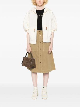 Moncler Puff Sleeve Cotton Knit Hooded Zip Jacket - White