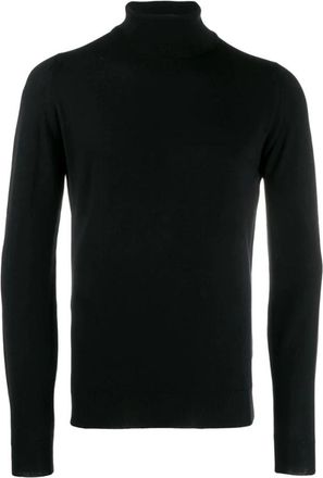 John Smedley Zwarte Coltrui Wollen Trui - Heren - Coltruien - Zwart - 2XL - Wol - Truien & Vesten