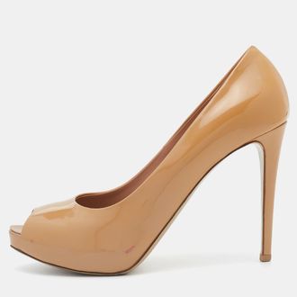 Le Silla Beige Patent Leather Gabry Peep Toe Pumps