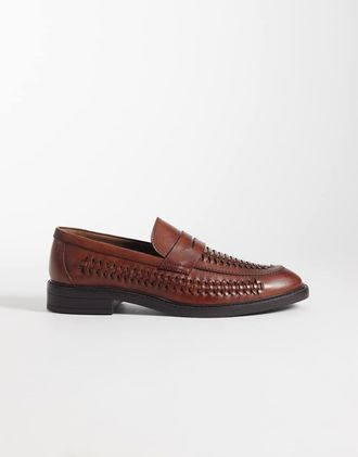Asos Mocassini college in pelle color cuoio con dettagli intrecciati-Marrone