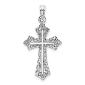 Diamond2Deal 10K White Gold Beaded Cross Charm