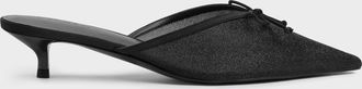 Charles & Keith Glittered Mesh Bow Kitten Heels