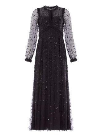 Needle & Thread sequin-embellishment long-sleeve maxi dress - women - Polyester - 20 - Black
