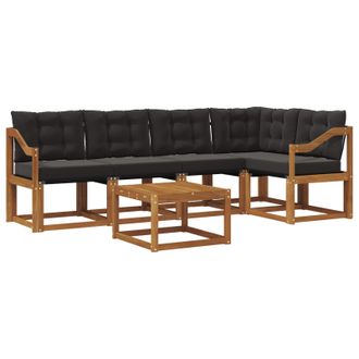 vidaXL Conjunto De Sof&aacute;s De Exterior Con Coj&iacute;n 6 Pcs Natural Y Negro Vidaxl
