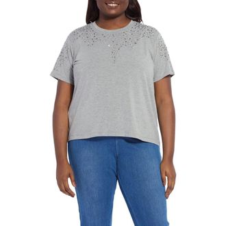 Lyss&eacute; Malva Rhinestone Embellished Short Sleeve Top in Dark Heather Grey at Nordstrom, Size 3 X