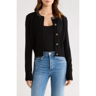 Splendid Montana Crystal Embellished Cardigan in Black at Nordstrom, Size X-Large