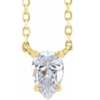 Pompeii3 1Ct Pear Shape Diamond Solitaire Floating Pendant Yellow Gold Necklace Lab Grown