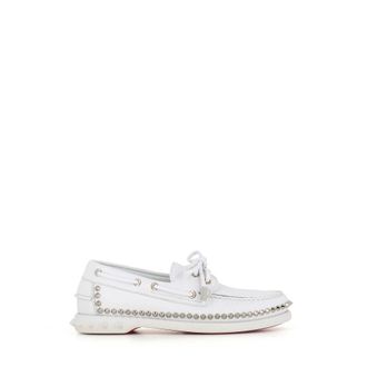 Christian Louboutin Witte Bootschoenen met Noppen - Dames - Bootschoenen - Wit - 37 EU - Leer - Schoenen