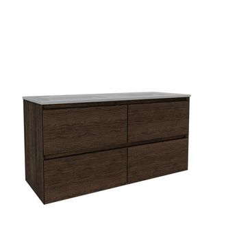 Saniclass Holz Atelier Badkamermeubelset - 120x45x60cm - keramische wastafel wit - 2 wasbakken - 2 kraangaten - 2 lades - Charcoal