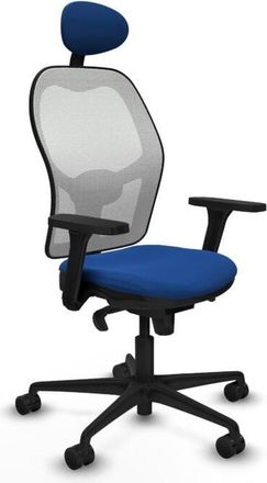 Piqueras y Crespo Piqueras Y Crespo - Jorquera Sincro Malla Blanca Similpiel Azul Brazos 3d Base Nailon Cabecero Fijo Ruedas 65mm Nailon