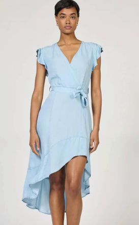 Dear John Denim Anahi Wrap Front High Low Midi Dress In Carolina Blue