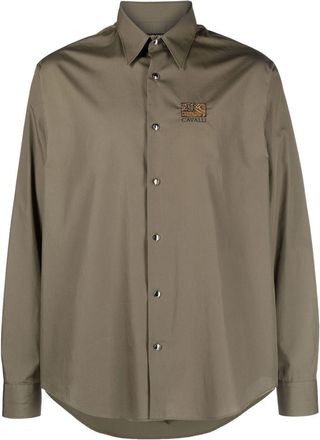 Roberto Cavalli logo-embroidered cotton shirt - men - Cotton - 48 - Green