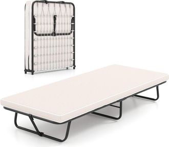 Costway 190 x 80 cm Folding Bed Portable Guest Bed with Mattress-Beige