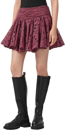 AllSaints Dotty Pleated Eyelet Miniskirt in Raspberry Pink at Nordstrom, Size 12 Us