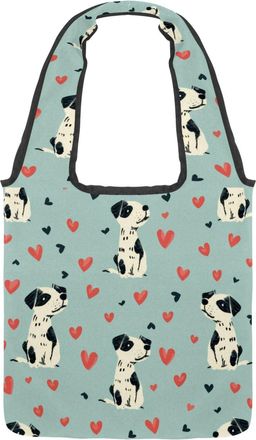 Generic Dog Hearts Reversible Canvas Shoulder Tote - Double-Sided Print, 12oz Cotton, 27cm Drop, Fold-Flat Bag for Travel, Shopping, Street Outings