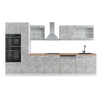 Vicco Mueble De Cocina R-line, Hormig&oacute;n/blanco, 350 Cm Con Armario Alto, Et Roble