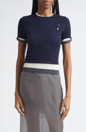 Monse Triple Layer Short Sleeve Merino Wool Sweater in Midnight Multi at Nordstrom, Size X-Small