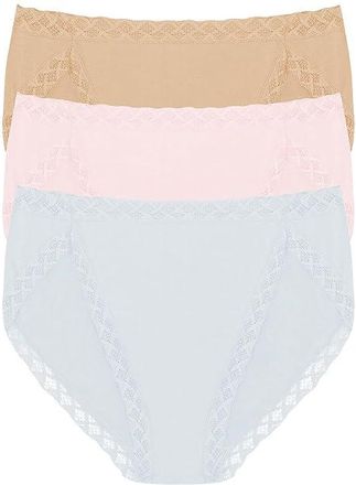 Natori Bliss French Cut 3-Pack Womens Underwear Quarry/Pink Sky/Cafe : M (Womens 10-12), Cotton/Lace/Nylon