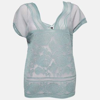 M Missoni Blue Sea Shell Pattern Lurex Knit Cap Sleeve Top