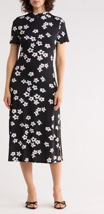 West K Mock Neck Midi Dress in Black Daisy at Nordstrom Rack, Size X-Large