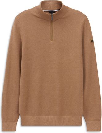 Bugatti Troyer BUGATTI Basic Essential, Herren, Gr. 4XL, 60, taupe, 100% Baumwolle, unifarben, regular fit, ohne Ausschnitt, Rippb&uuml;ndchen, Pullover Troyer, au