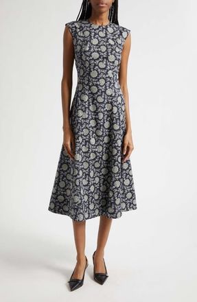Veronica Beard Dulce Stretch Cotton Dress in Black/camel/green Multi at Nordstrom, Size 12