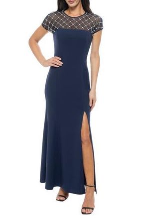 Marina Rossini Beaded Bodice Scuba Crepe Gown in Navy at Nordstrom Rack, Size X-Large