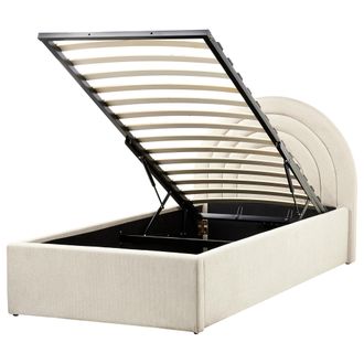 Beliani Cama Con Almacenaje De Poli&eacute;ster 90 X 200 Cm Cabecero Semicircular Estilo Retro Beige Anet