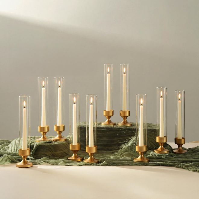 Nuptio Kerzenständer Glaszylinder Kerzenhalter Glas: 10er 31cm Stabkerzenhalter Gold Stabkerzen Hochzeit Tisch mit Glasaufsatz Ohne Boden Windlicht Glas Zyli ab 35,18 €