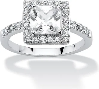 Palm Beach Jewelry Princess-Cut Birthstone.925 Silver Halo Ring