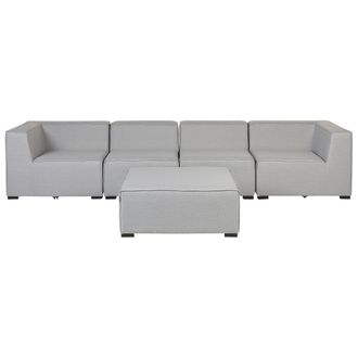 Beliani Sof&aacute; 4 Plazas Modular Gris Claro Negro Con Reposapi&eacute;s Poli&eacute;ster Jard&iacute;n Exterior Arezzo