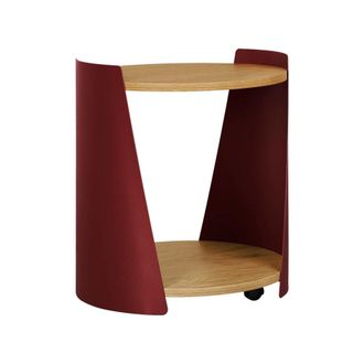 Sweeek Mesa auxiliar de metal y efecto madera con ruedas, rojo