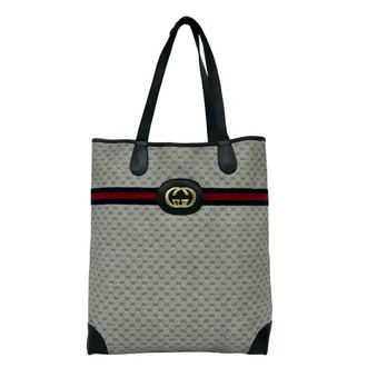Gucci Navy Red Color Leather Pvc Shoulder Bag Tote Bag (Pre-Owned)